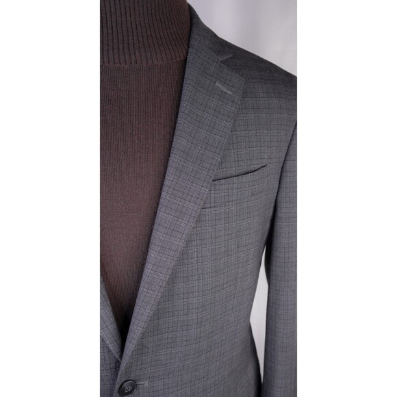 J.Ferrar Men's Sport Coat Blazer Two Button Charcoal Plaid Poly Blend Slim 42L - Picture 4 of 13